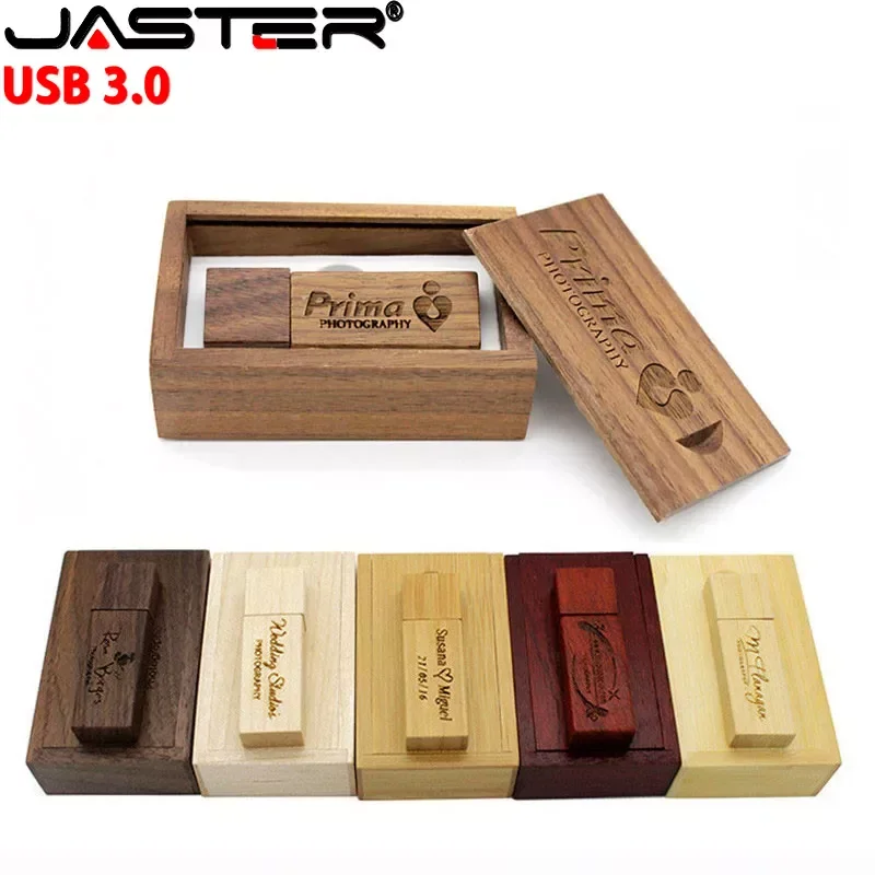 JASTER USB 3.0 Flash Drives 128GB Wooden Memory stick Free custom logo Pen drive 64GB 32GB U disk Creative wedding gift Pendrive