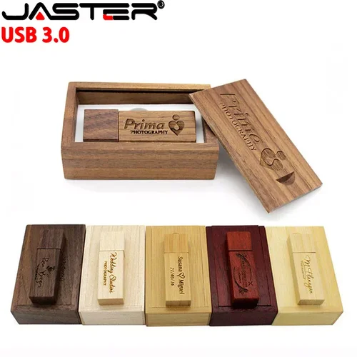 Unidades Flash USB 3,0 JASTER, memoria de madera de 128GB, unidad de bolígrafo con logotipo personalizado gratis, disco U de 64GB y 32GB, regalo de boda creativo Pendrive