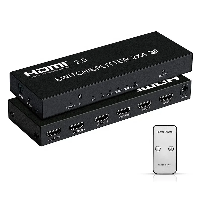 High Quality 4K 60Hz 2.0 HDMI Splitter/Switcher 2x4 HDMI Video Splitter Switch Switcher 2 In 4 Out For TV Box Factory Wholesale