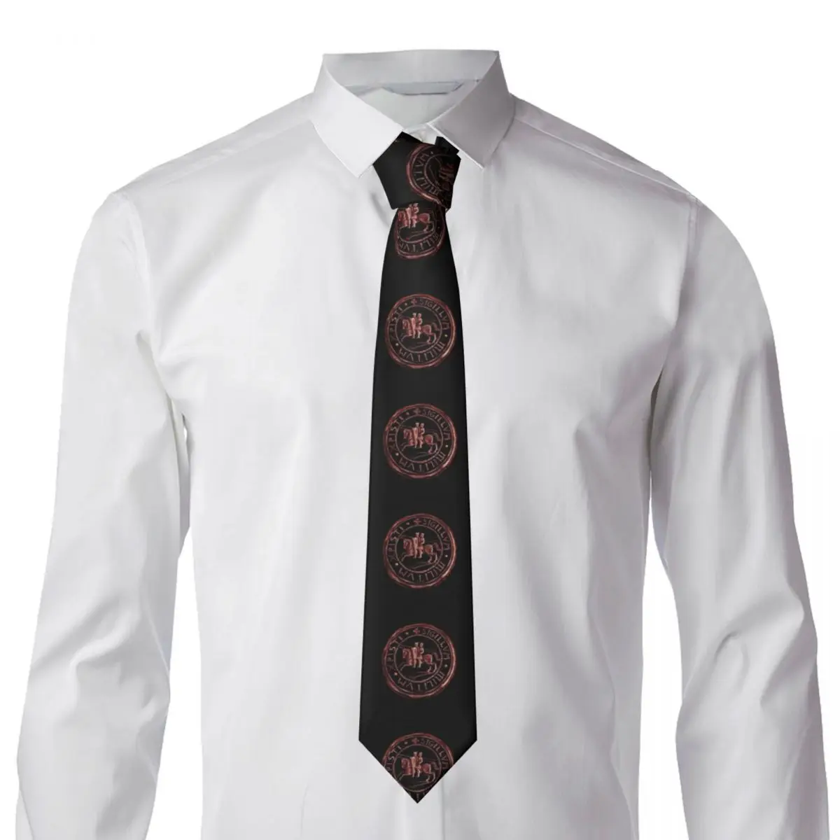 Classic Medieval Seal Of The Knights Templar Neck Tie for Party Customized Men Medieval Seal Of The Knights Templar Necktie