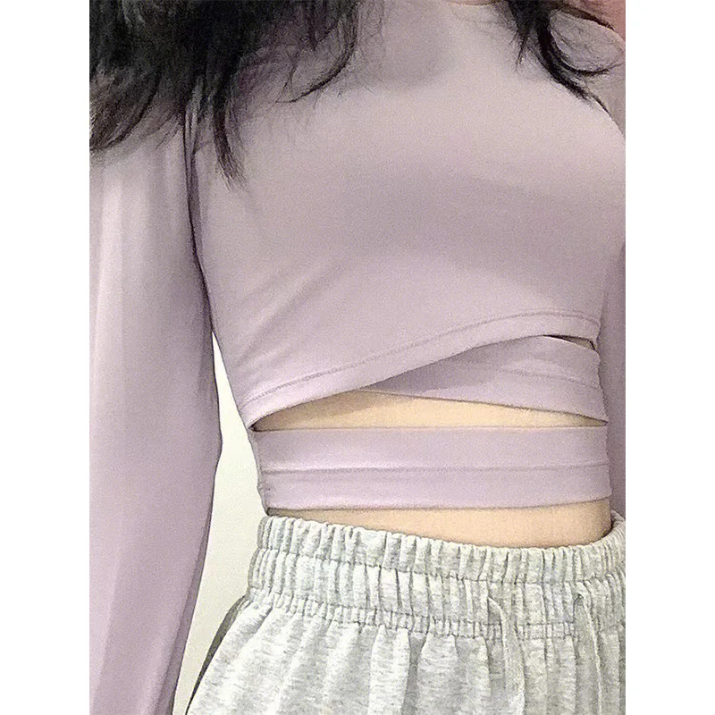 スリムフィット ロングスリーブ Tシャツ レディース 春秋 イレギュラーデザイン カジュアル インナー ベースレイヤー オル スリーブ ラウンドネック トップス