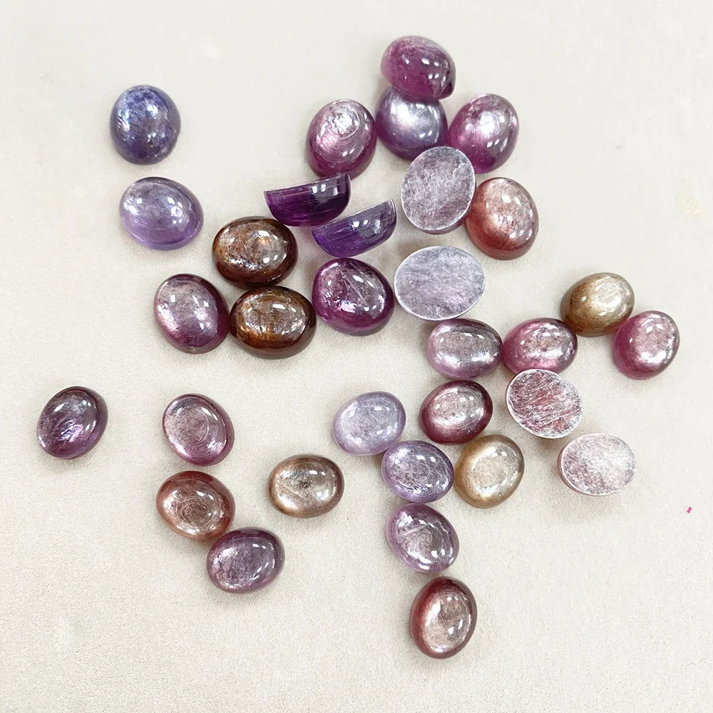 Factory Wholesale Natural Kunzite Purple Lepidolite Mica Oval Cabochons Reiki Gemstone for Jewelry Making Gradient Healing Stone