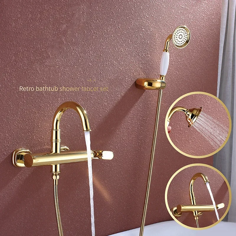 

Gold Bathtub Shower Set Wall Mounted Chrome Gold Shower Faucet Brass Classical Hot and Cold Bathroom Shower Faucet Set