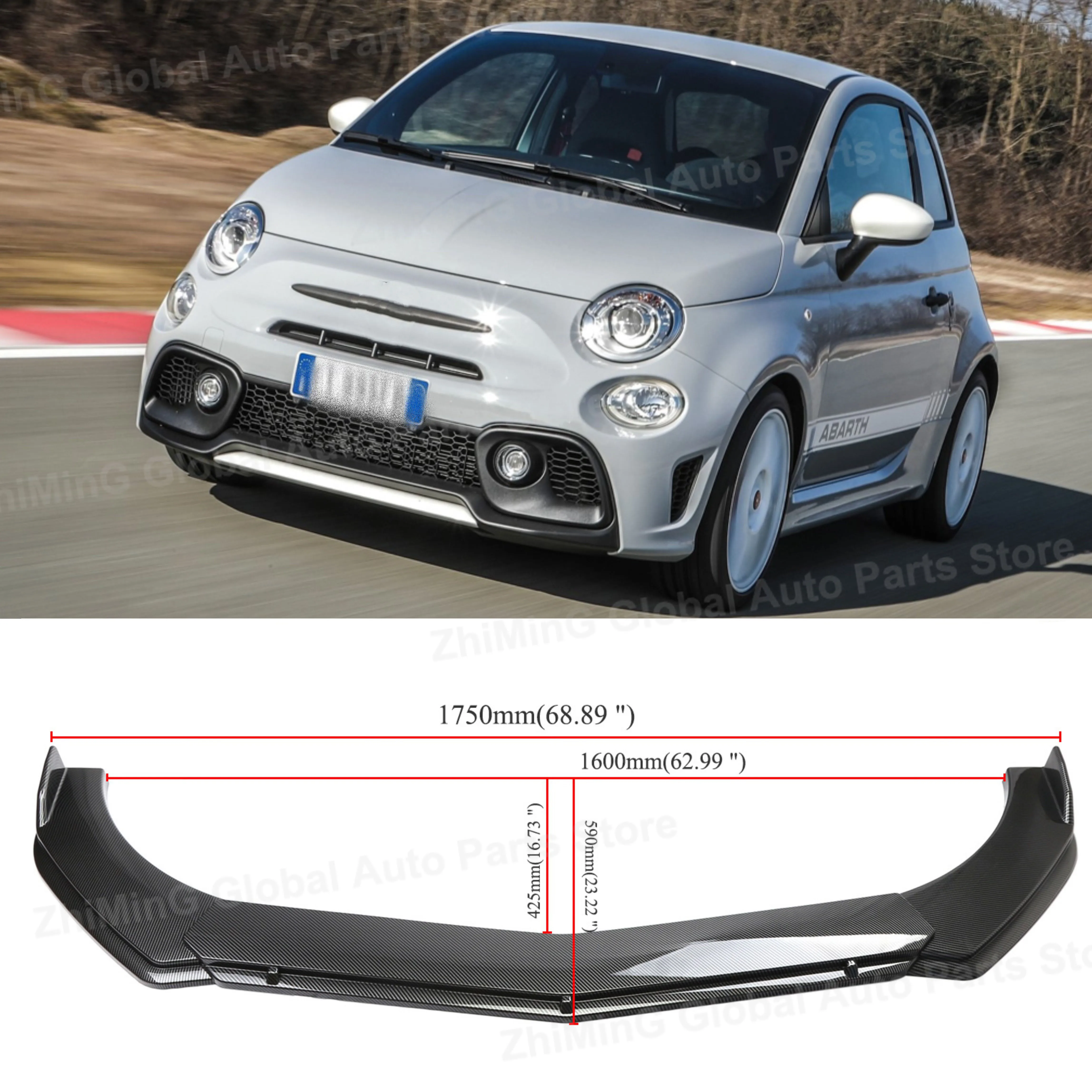 Para Fiat 500 595 Abarth parachoques delantero de coche alerones de labio de barbilla Kits de carrocería falda divisora difusor protección cubiertas protectoras
