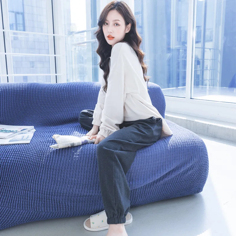 Spring and autumn pajamas, women's German velvet long sleeved Korean version, simple and casual round neck home wear, autumn and