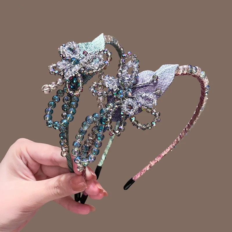 

Fairy Crystal Bead Butterfly Headband Embroidery Leaf Hairband Daily Wear Hair Hoop Women New Hair Accessories and Headwear
