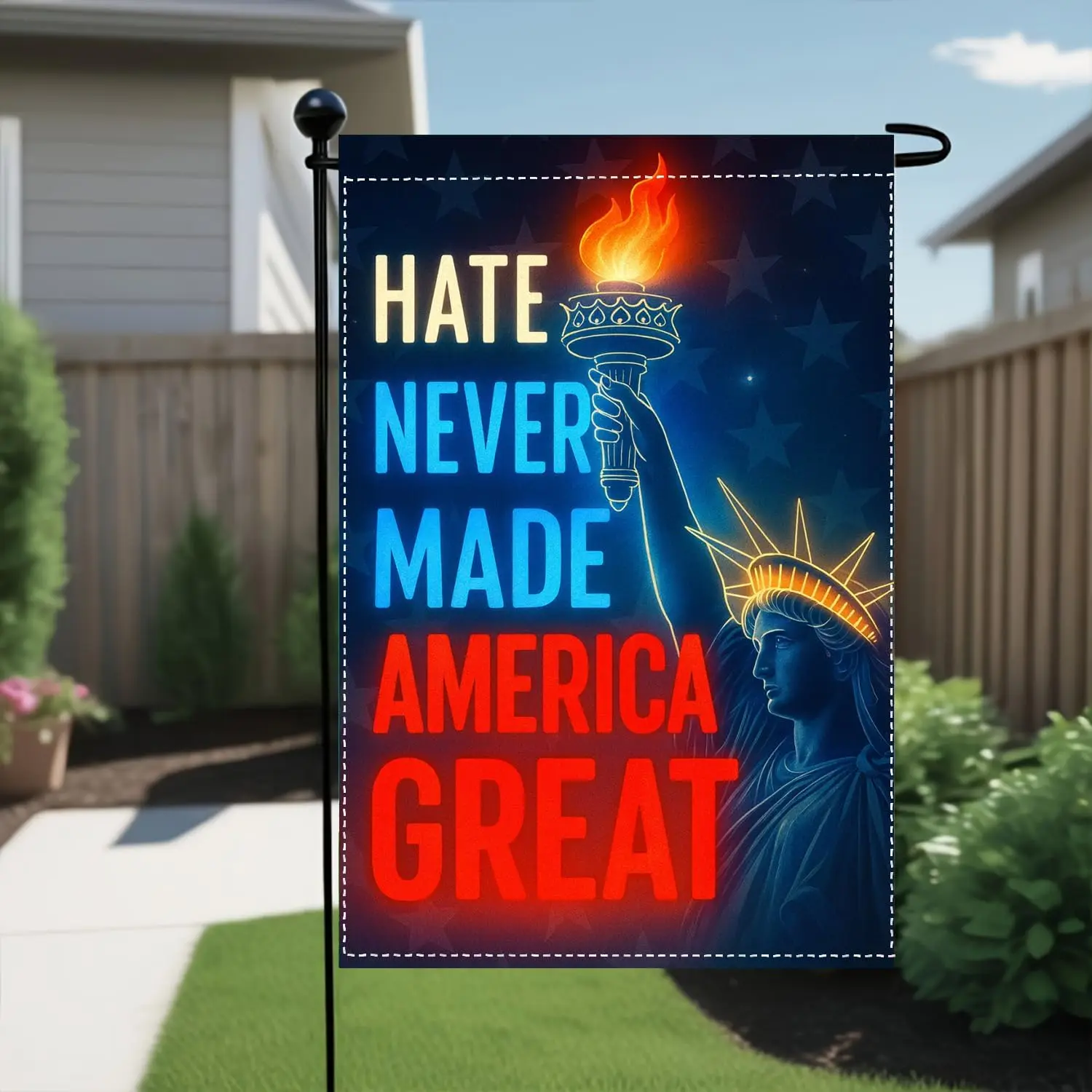Patriotic Garden Flag 12 x 18 Inch Polyester Statue of Liberty Torch Design Inspirational Outdoor Yard Decor American Symbol ZZM