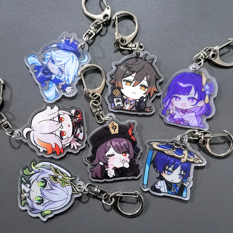 Cartoon Q Version Keychain Game Yuan Shen Wanderer Nahida Raiden Shogun Zhongli Key Ring Backpack Hanging Charms Acrylic Pendant
