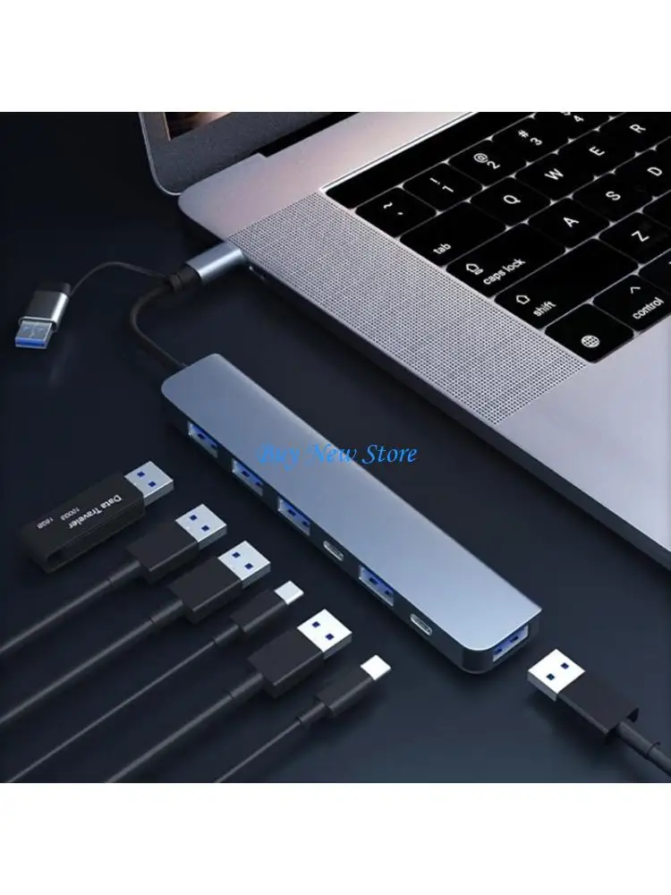 

20CE USB Hub Type C Hub Adapter 7 in 1 4 USB 2.0 2 USB C 1 USB Multiport Dongle