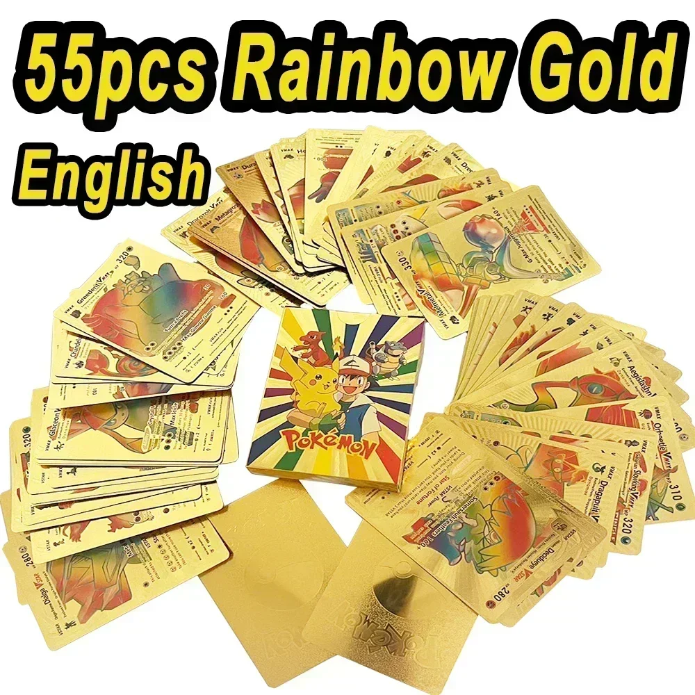 165Pcs Pokemon Gold Foil Card VSTAR VMAX EX GX Cards English French German Spanish Charizard Pikachu Arceus Colour Pokémon Cards