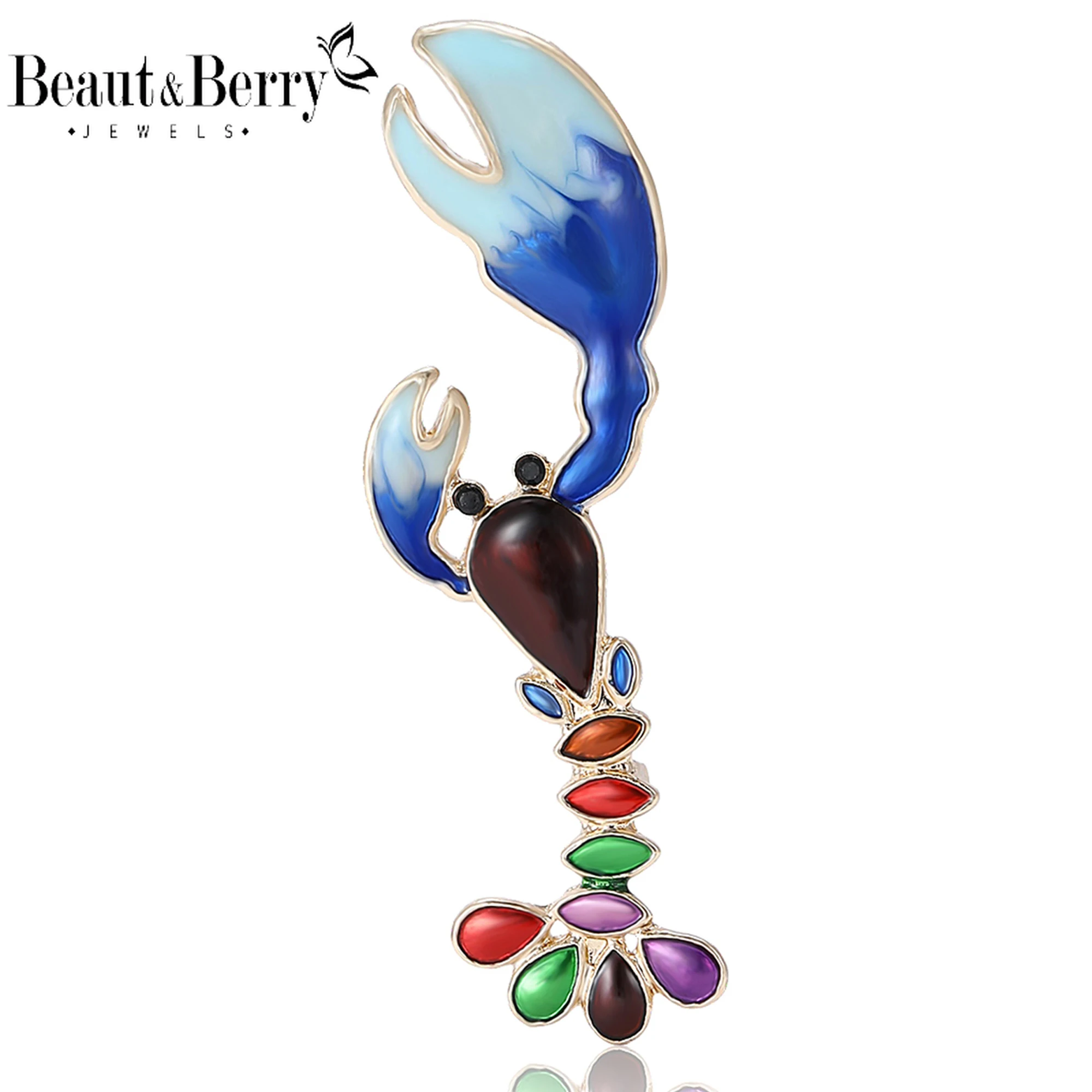 Beaut&Berry Trendy Enamel Lobster Brooches for Women Unisex Animal Pins 3-color Available Casual Party Accessories Gifts