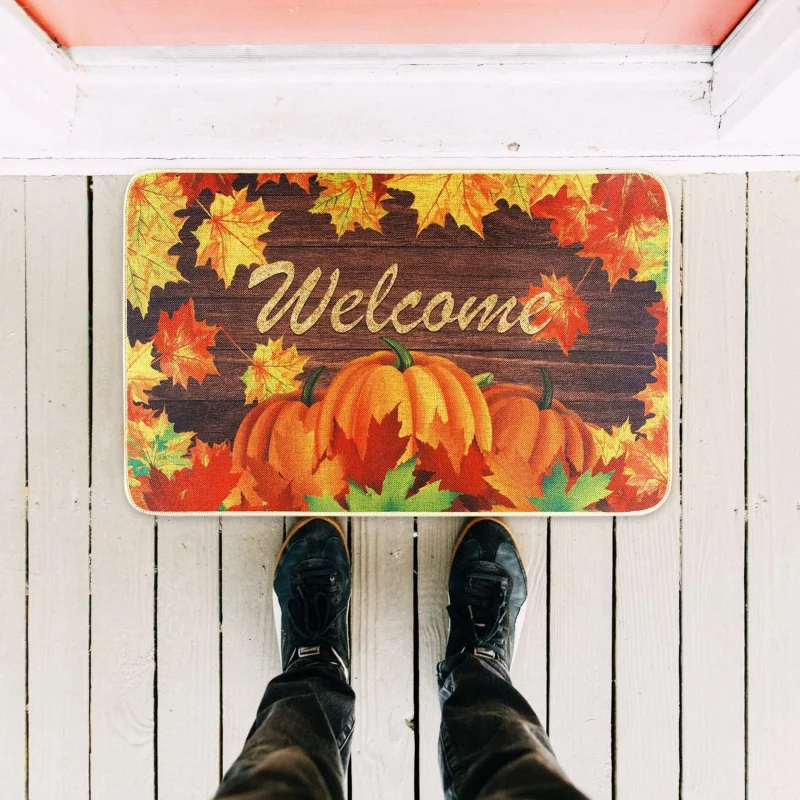 Pumpkin welcome mat is suitable for indoor and outdoor bedroomskitchens autumn maple leaf welcome door mats, Thanksgiving ent