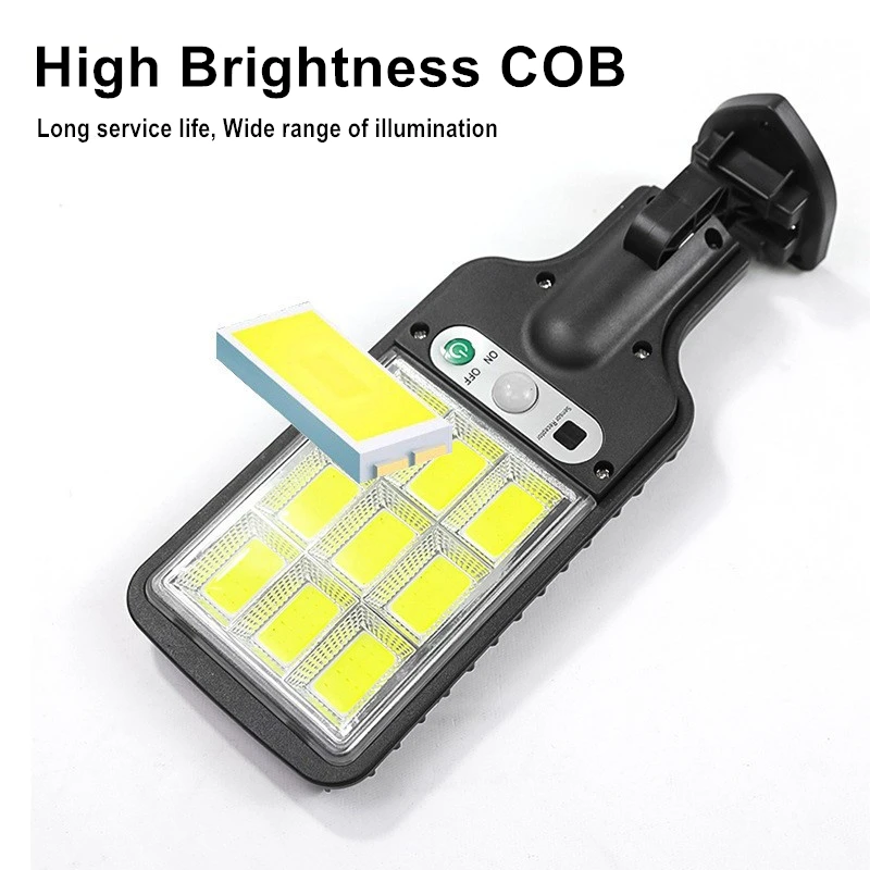 4PCS Solar Street Lights 9COB With Motion Sensor Remote Control For Courtyards Gardens Street Fences Columns and Terraces