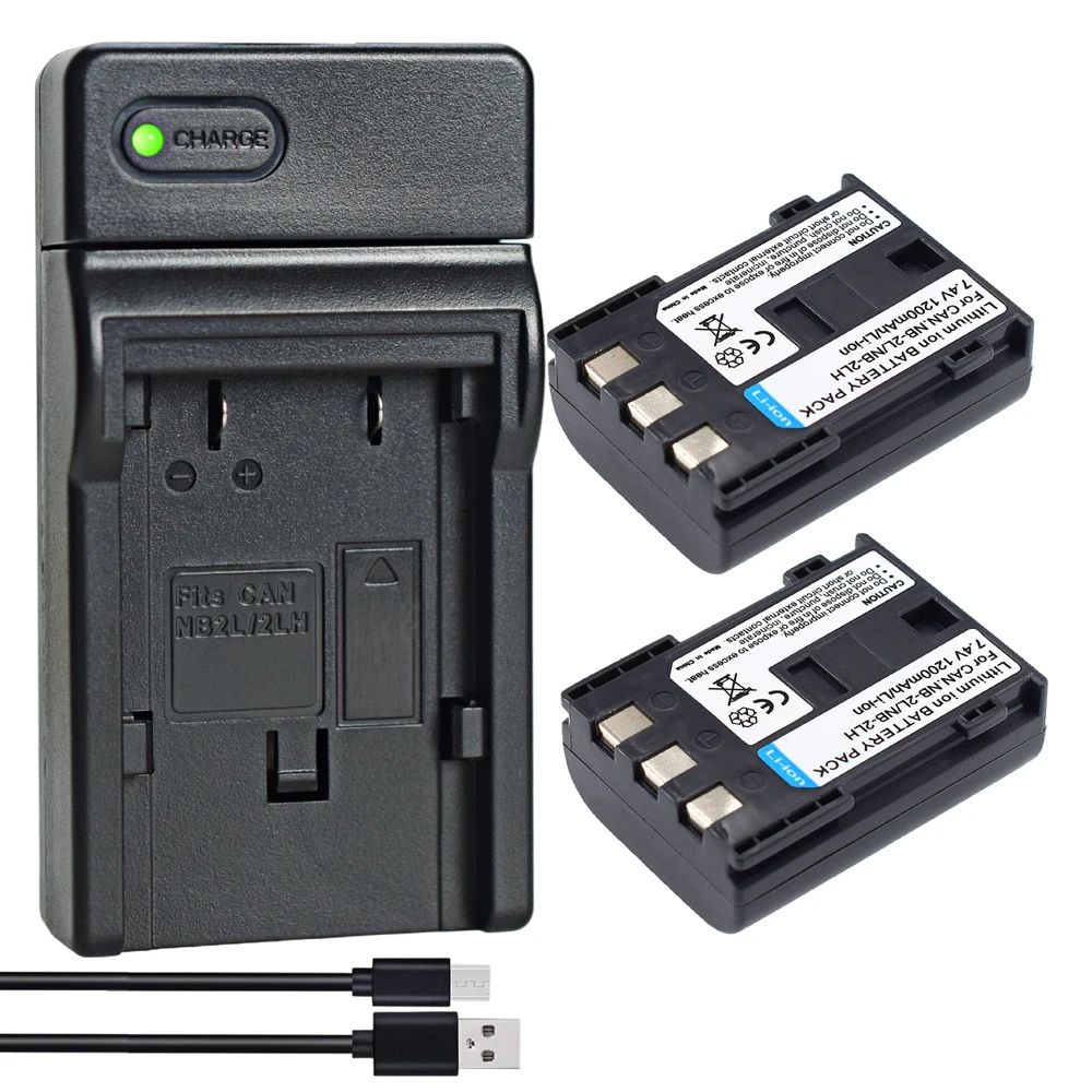 2PCS NB-2L NB2L NB-2LH NB 2LH NB2LH Battery + Slim Charger For Canon EOS 350D 400D G7 G9 ZR100 ZR200 ZR800 ZR850