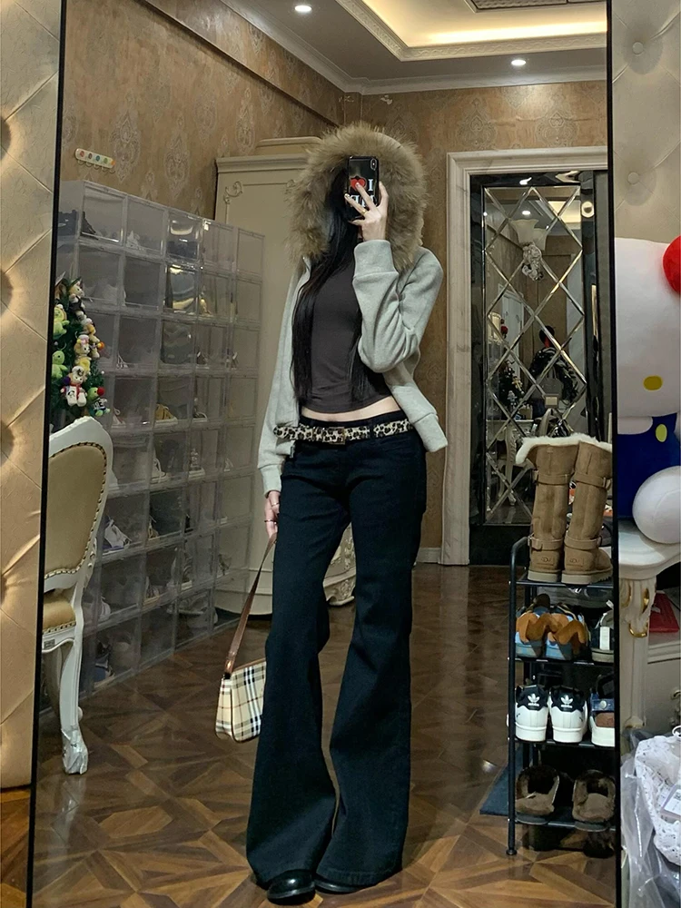 

Джинсы женские Bla Fce с подкладкой, с низкой посадкой, расклешенные, осень-зима 2024, новые, прямые, драпированные, широкие брюки, с высокой талией, длинные...