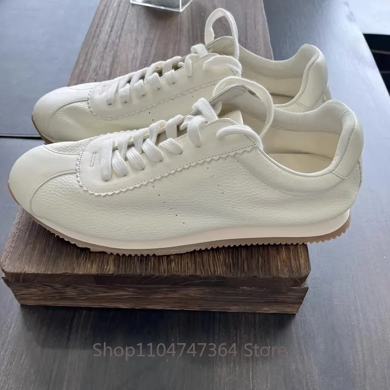 French Style Cow Leather Soft Soled Men's Casual Shoes Male Oxfords Comfortable Flats Youth Outdoor Hiking Sport Shoes White