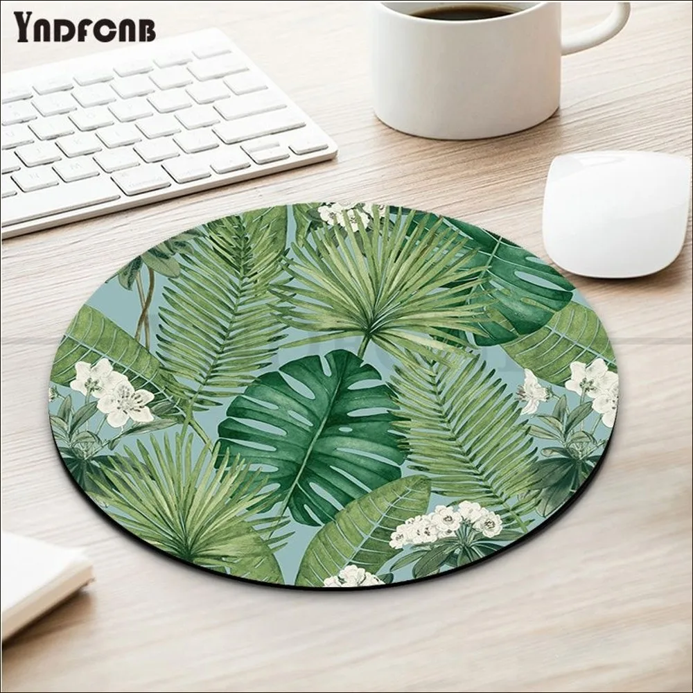 Green Tropical Mousepad Round Custom Skin Desktop Desk Mat Kawaii Gaming Accessories Students Writing Pad for PC Mouse Carpet