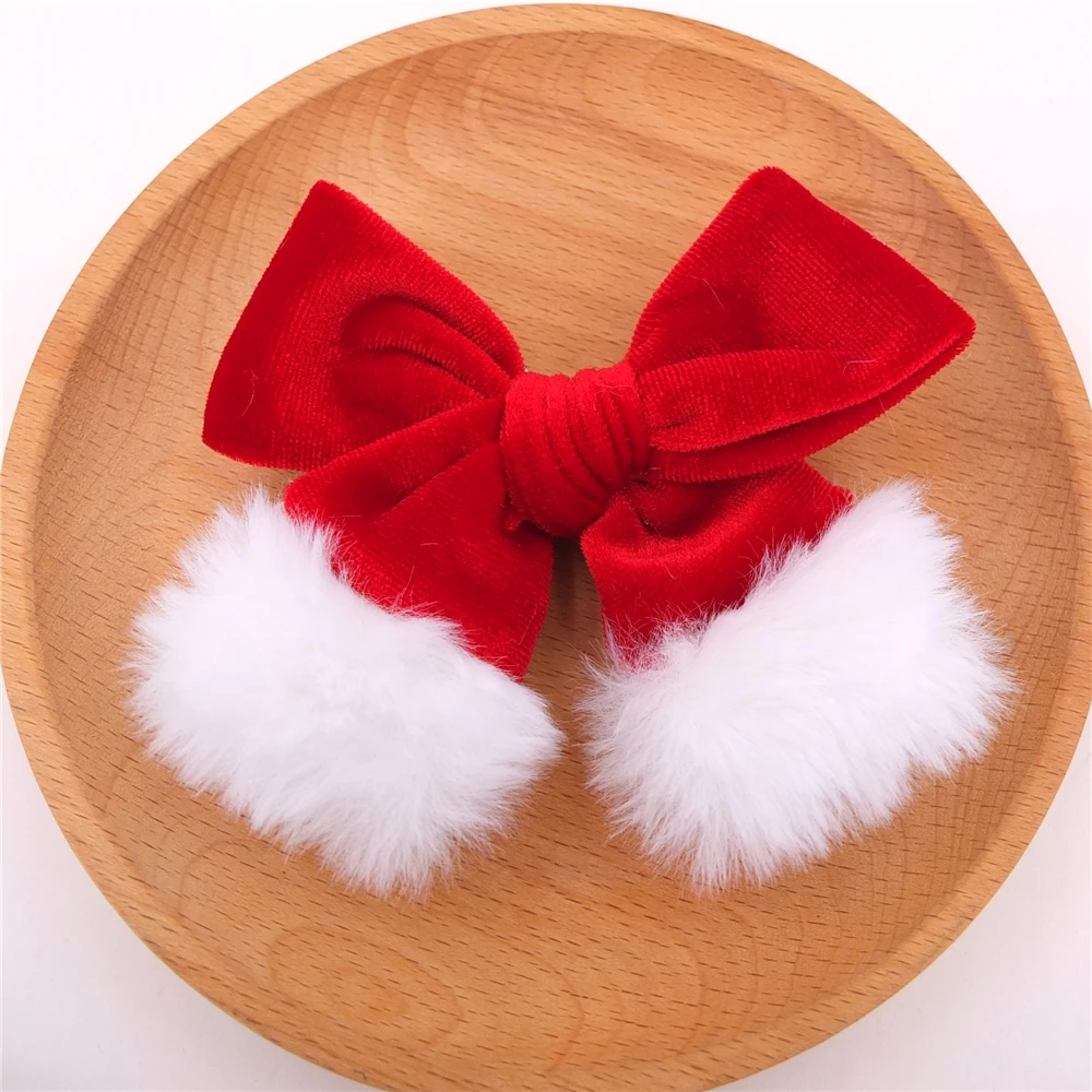 4 pcs Christmas Hair Bows for Little Girls Baby Mom Velvet Santa Bow Hair Clips Xmas Plaid Red Green Hair Bow Accessories Gift