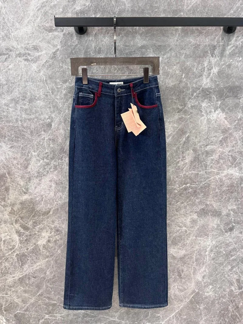 Jeans da donna nuovi autunnali 2024 Jeans casual a tubo dritto da strada per ragazze alla moda e squisiti americani retrò blu intenso