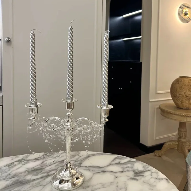 three-headed five-headed metal candlestick silver-plated European-style ornament wedding wedding hotel KTV home