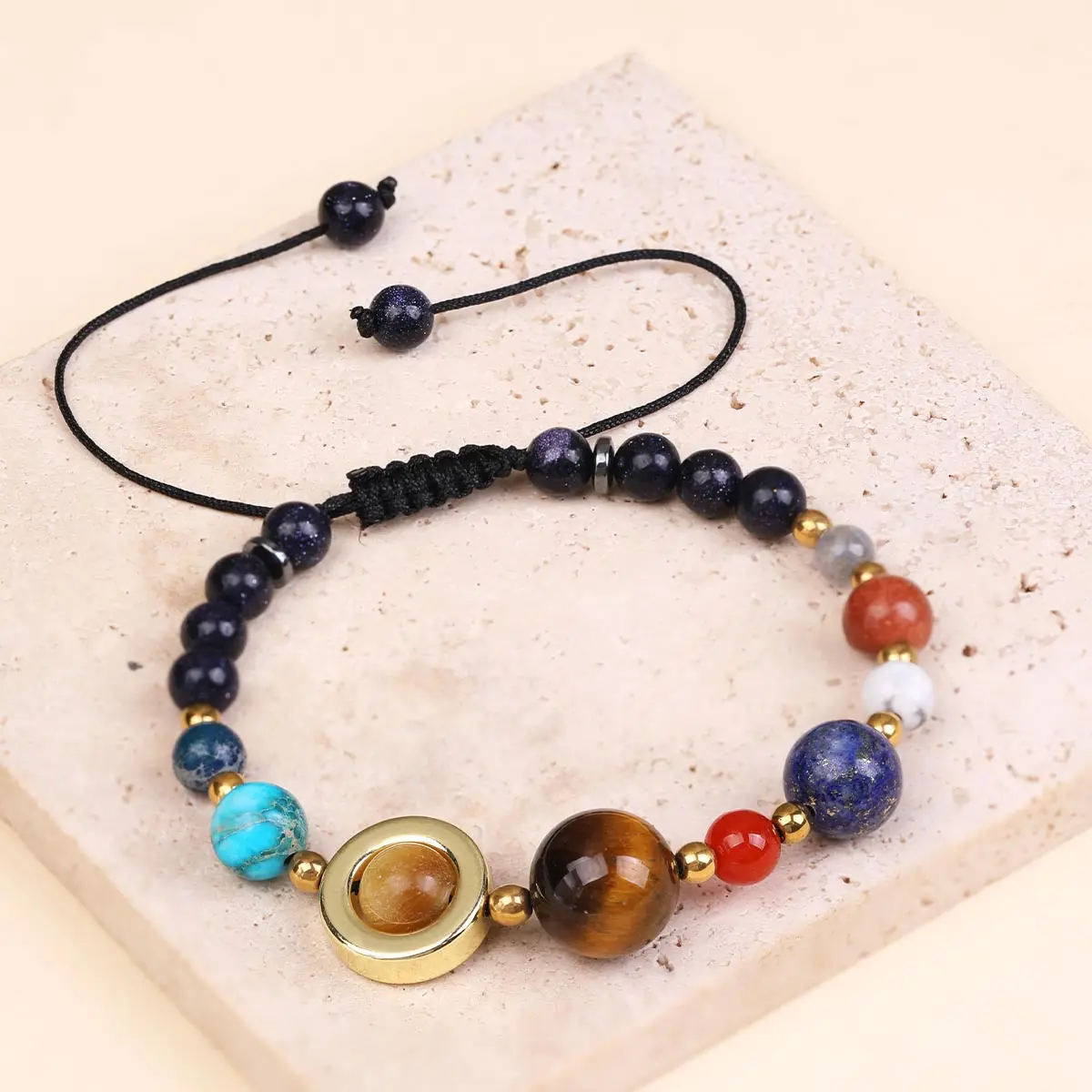 1Pc Cosmic Galaxy Solar System Bracelet for Women Men Natural Stone Resin Star Beads Nine Planet Bracelet Adjustable Bangle