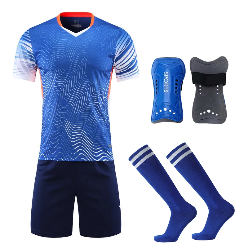 Customized Adult Children Football Jerseys Uniforms Tracksuit Boys Girls Soccer Clothes Sets free Soccer Shin Guards Pads Sock