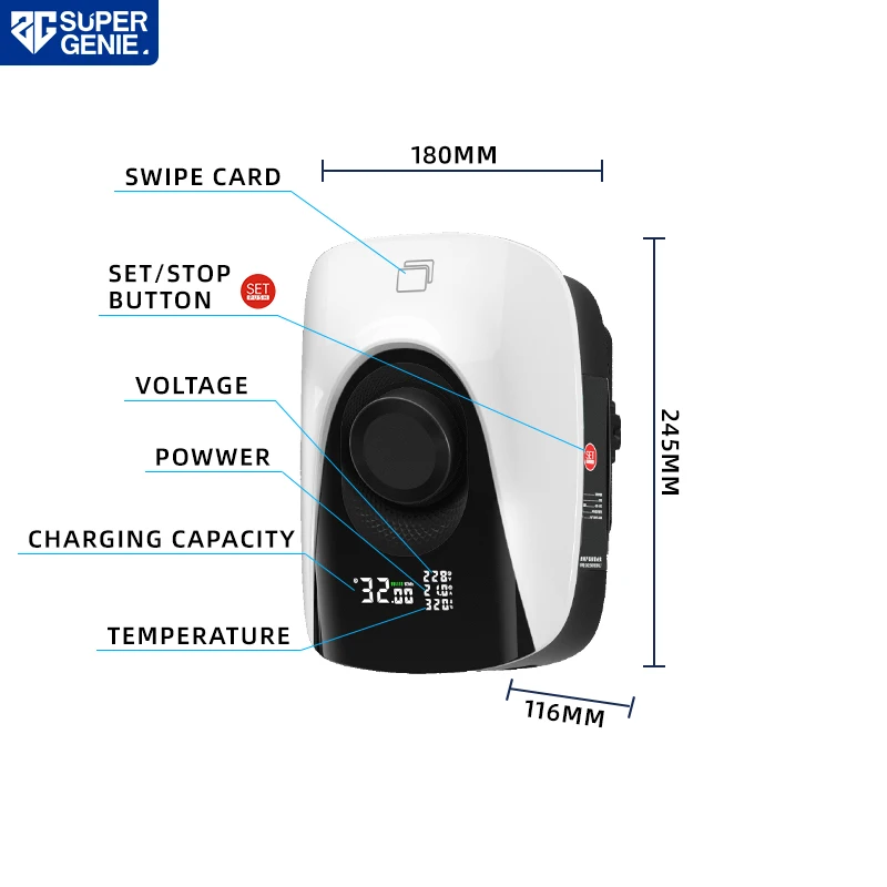 SUPER PHASE Type2 EVSE Wall Mounted Charging Station for Electric Vehicle 32A 7KW  Car Charger Plug and Play With Cards