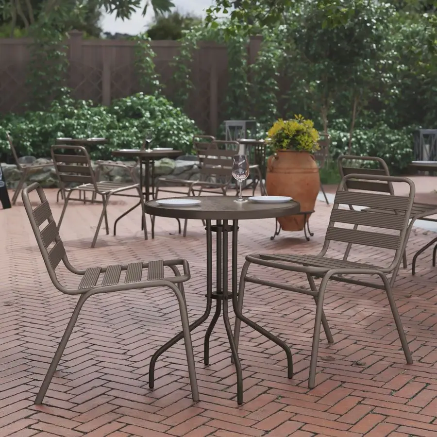 Bellamy 23.75 Round Tempered Glass Metal Table, Bronze