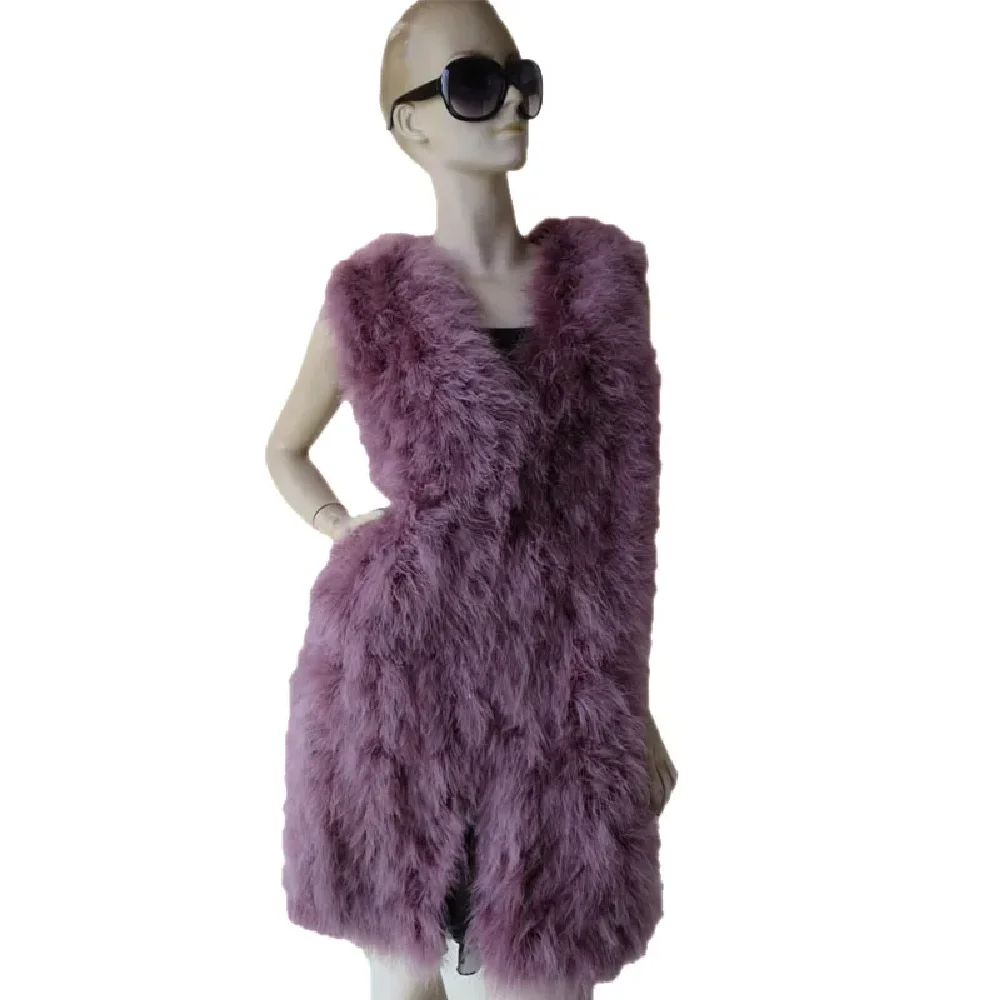 

Women's Winter Fur Vest Coat Genuine Real Ostrich Feather Fur Long Waistcoat Violet PURPLE 90CM