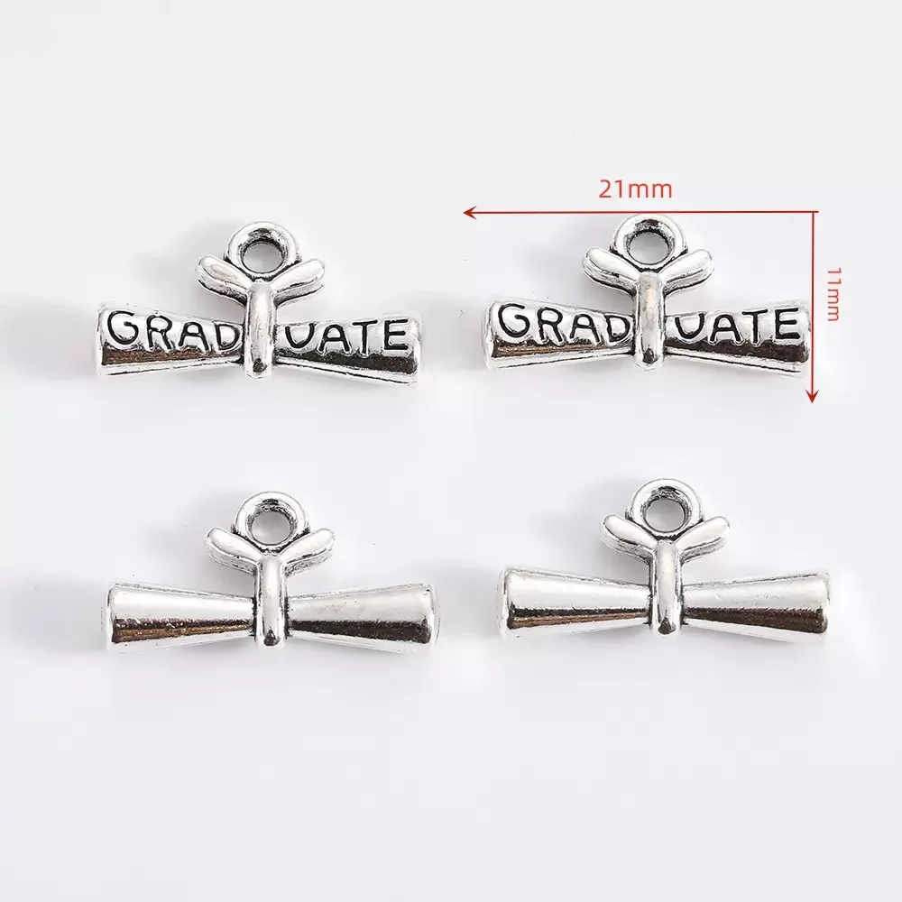 20pcs Vintage Alloy Graduation Commemorative Pendants Doctoral Cap Thank You DIY Jewelry Accessories for Graduation Celebration