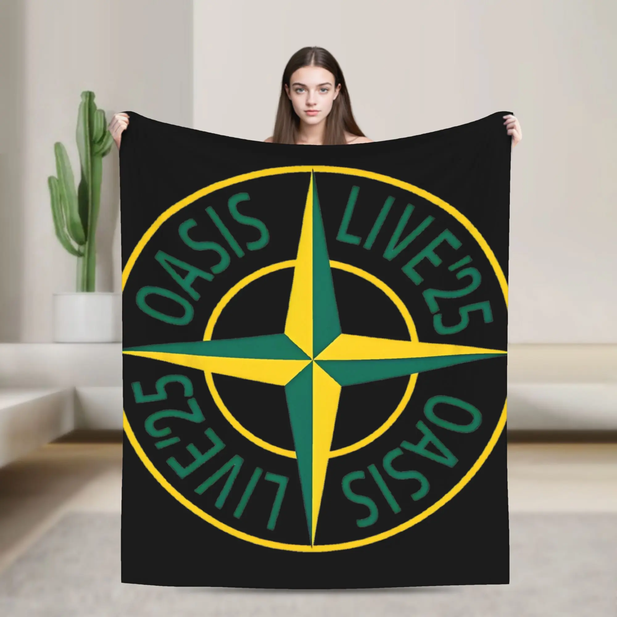 O-Oasis Live '25 Tour Compass Logo Blanket Fleece All Season  Portable Super Warm Throw Blanket for Sofa Office Bedding Throws