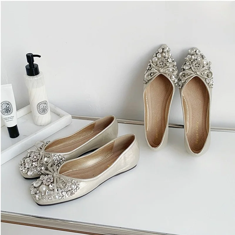 flat-bottom-women's-shoes-size-41-to-43-for-skirts-slip-on-pointed-toe-soft-bottom-ballet-shoes-diamond-decorated-fashionable