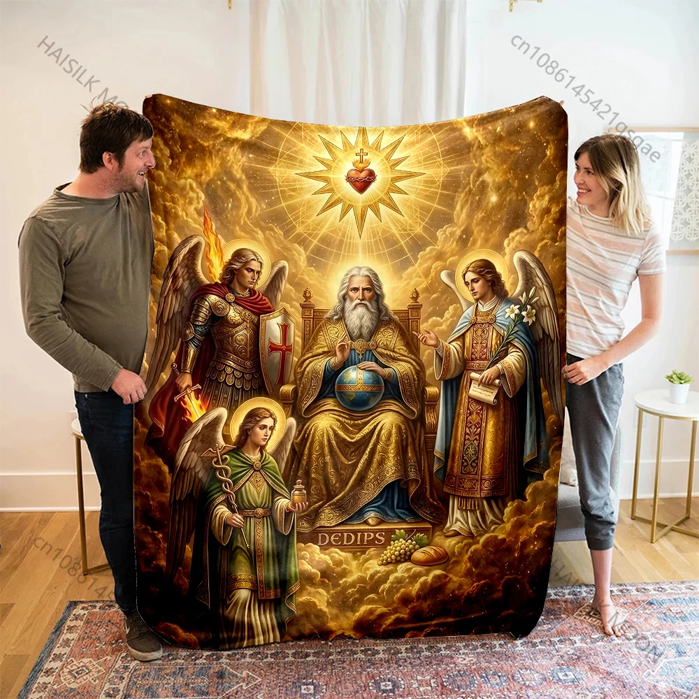 1PC Religious figures with angels Print Blanket Warm Soft Fluffy Kids and Adult Sofa Bed Throw Blanket Outdoor Travel Camping RV