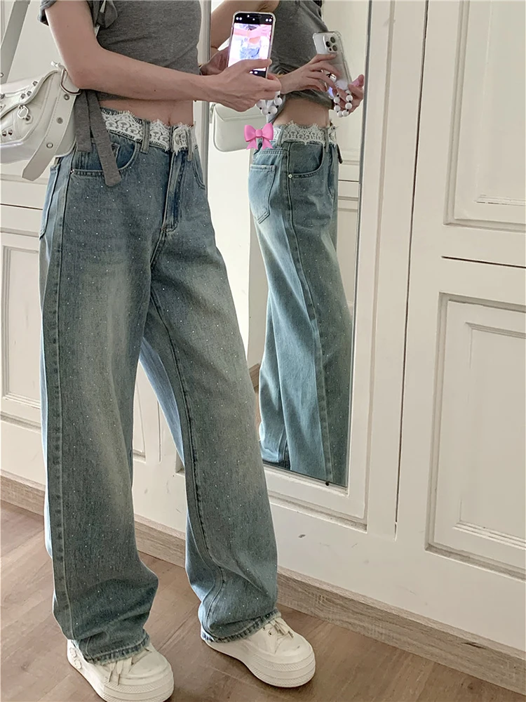 Blaue Frauen Jeans hohe Taille Mode amerikanische Vintage Streetwear y2k neue weites Bein Jean weibliche Jeans hose Baggy Denim Hose