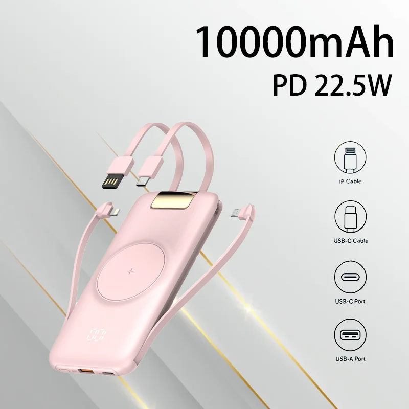 

High Capacity 10000mAh Magnetic Power Bank 22.5W Super Fast Charging Built in Cable Portable Mobile Charger Outdoor Travel
