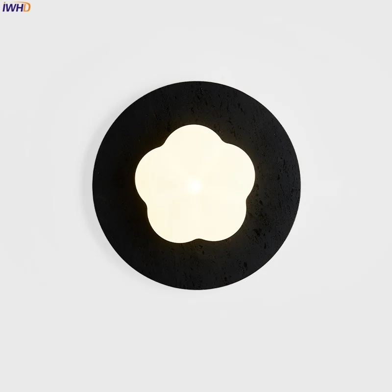 

IWHD Black Travertine LED Wall Lights For Living Room Stair Loft PVC Nordic Modern Home Decoration Bedside Lamps Applique Murale