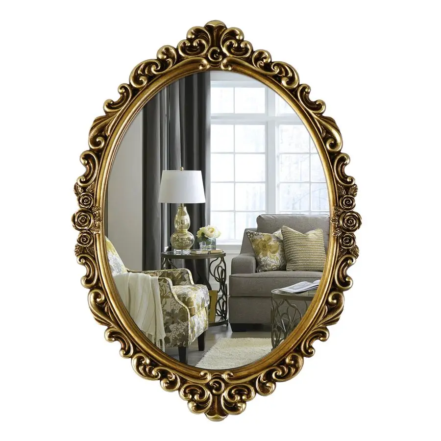

Medium Oval Wall Mirror Resin Frame Size20.4 x 14.5 inch Vintage Hanging Mirrors for Bedroom LivingRoom Dresser Decor Gold