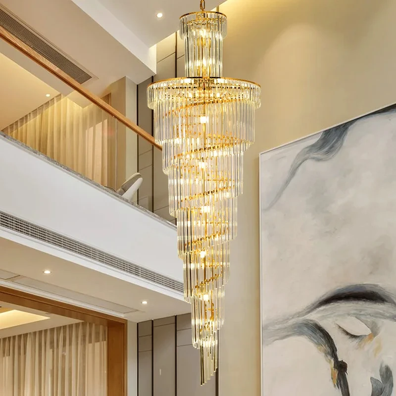 candelabro de cristal moderno para escadaria lampada suspensa longa led gold design iluminacao interior de luxo lobby lustre decoracao de casa 01