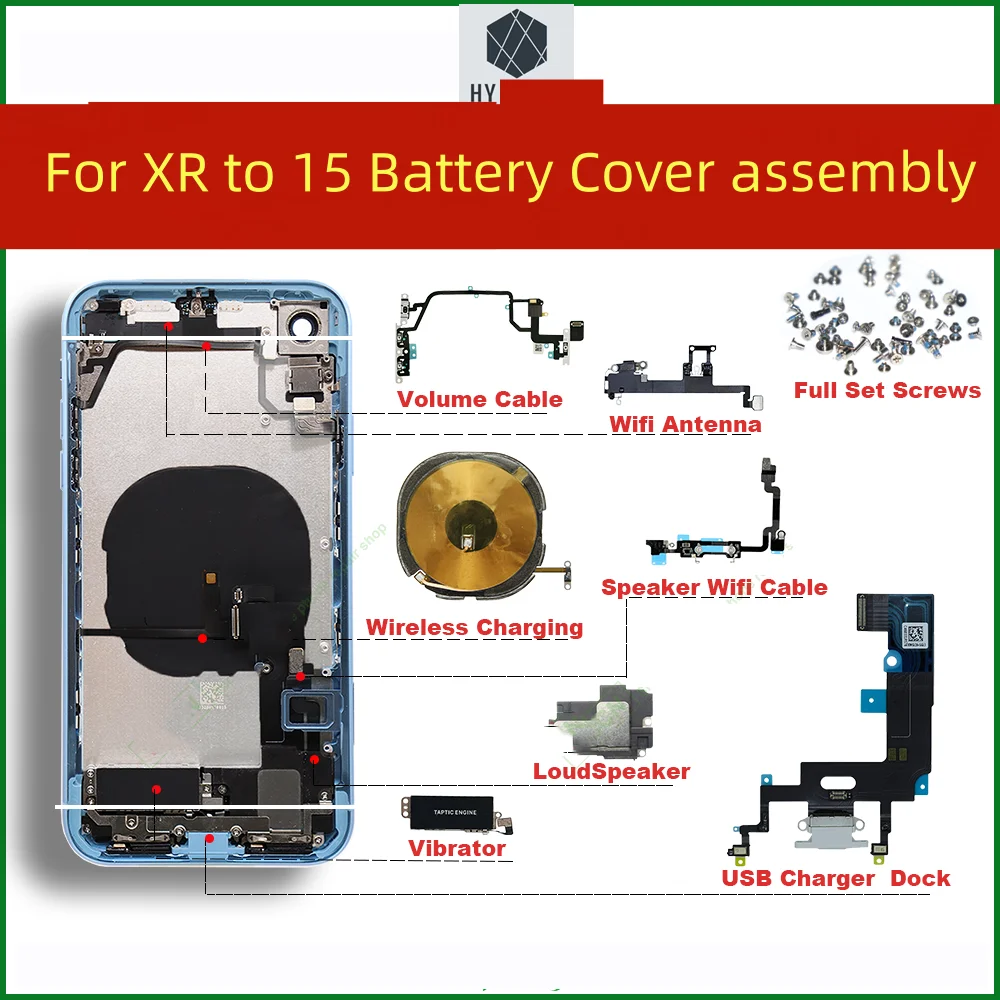 DIY Back Shell For iPhone XR To 15 Back Cover Assembly Fully Compatible For iPhone XR Back Housing Free Gifts Free Shipping