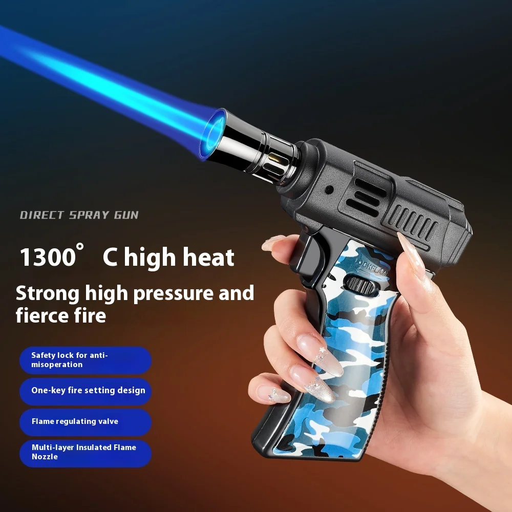 High-end BBQ Barbecue Powerful Metal Gas Lighter Windproof Turbo Jet Blue Flame Kitchen Torch Cigar Smoking Accessories Gun