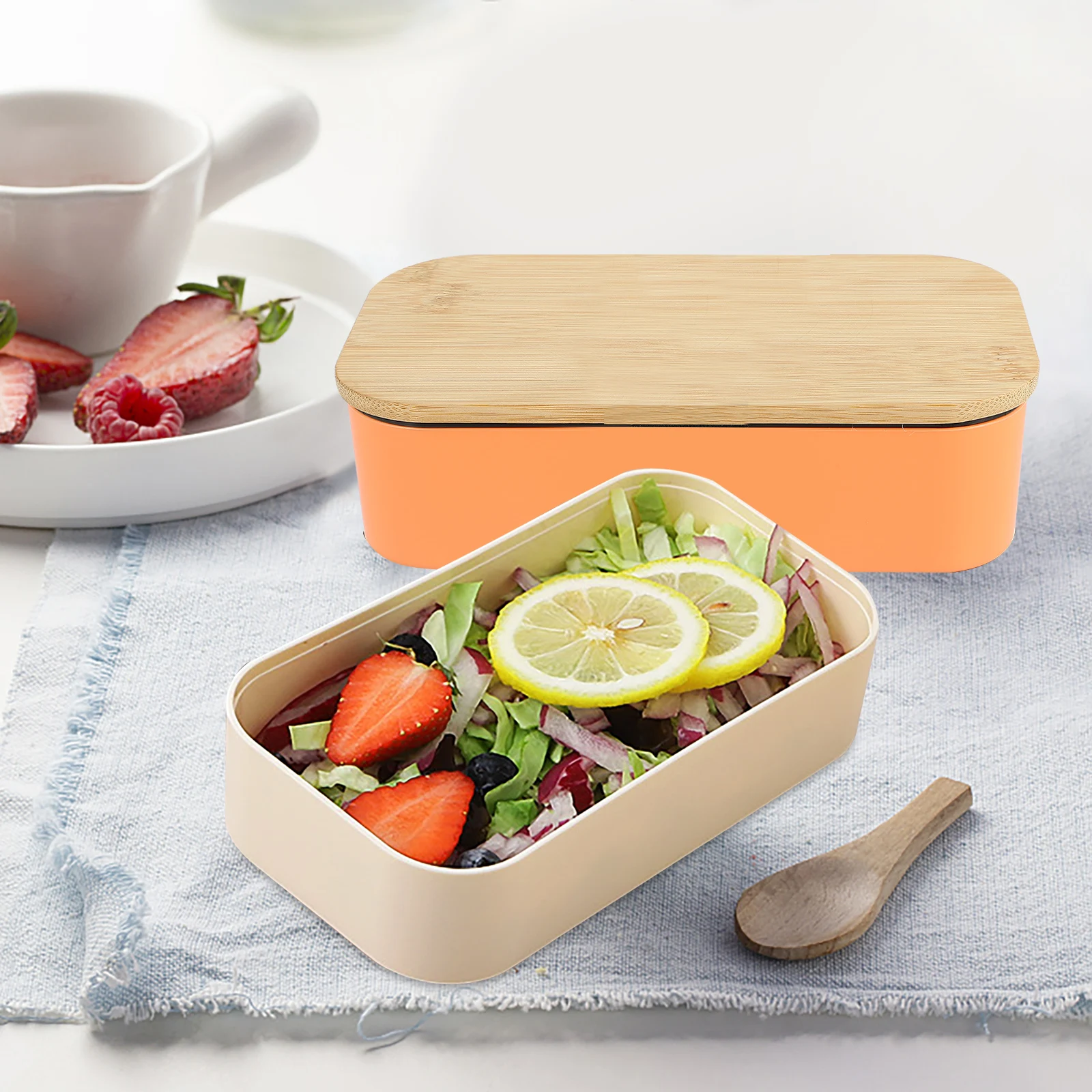 

Double Layer Wooden Lid Lunch Box High Grade Material Ventilation Independent Lid Microwave Dishwasher Safe Bento Container Food