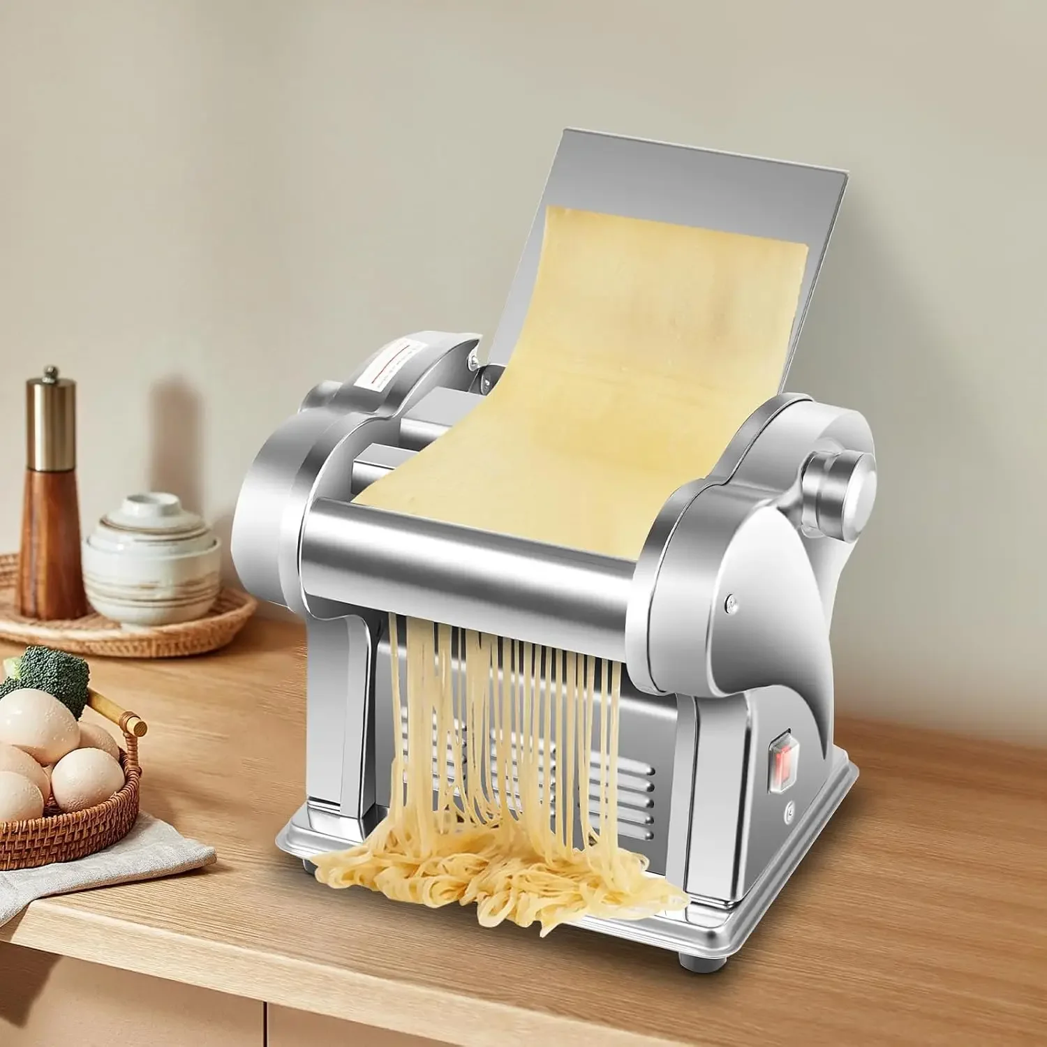 Electric Pasta Maker Machine 135W, Automatic Noodles Dumpling Dough Skin Maker, Noodle Pasta Press Machine 6 Thickness Settings