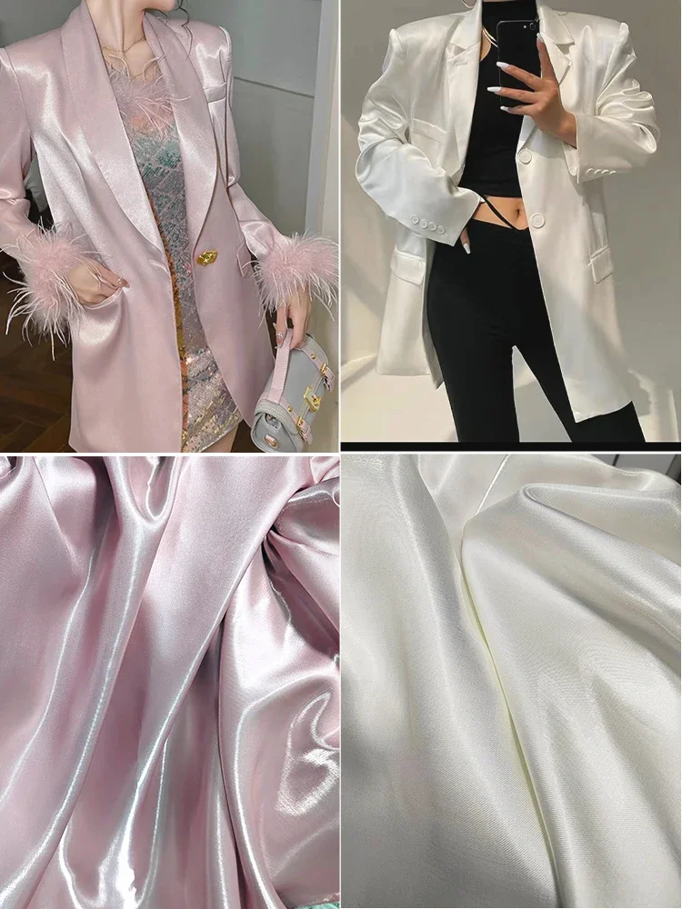 Satin Fabric Glossy Skirt Pants Silky Smooth Reflective Ceremonial Dress Creative Designer for Clothing Diy Sewing By The Meter