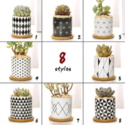 Modern Geometric Pattern Ceramic Flower Pot Succulent Plant Pot Planter Office Desktop Bonsai Home Garden Decoration