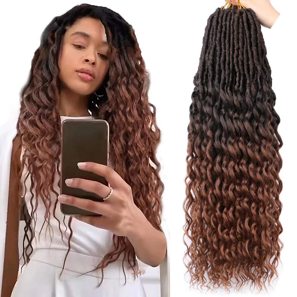 Synthetic Goddess Faux Locs Curly Braids Crochet Ends 24Inch New Soft Wavy Crochet Locs Crochet Braiding Hair Extensions