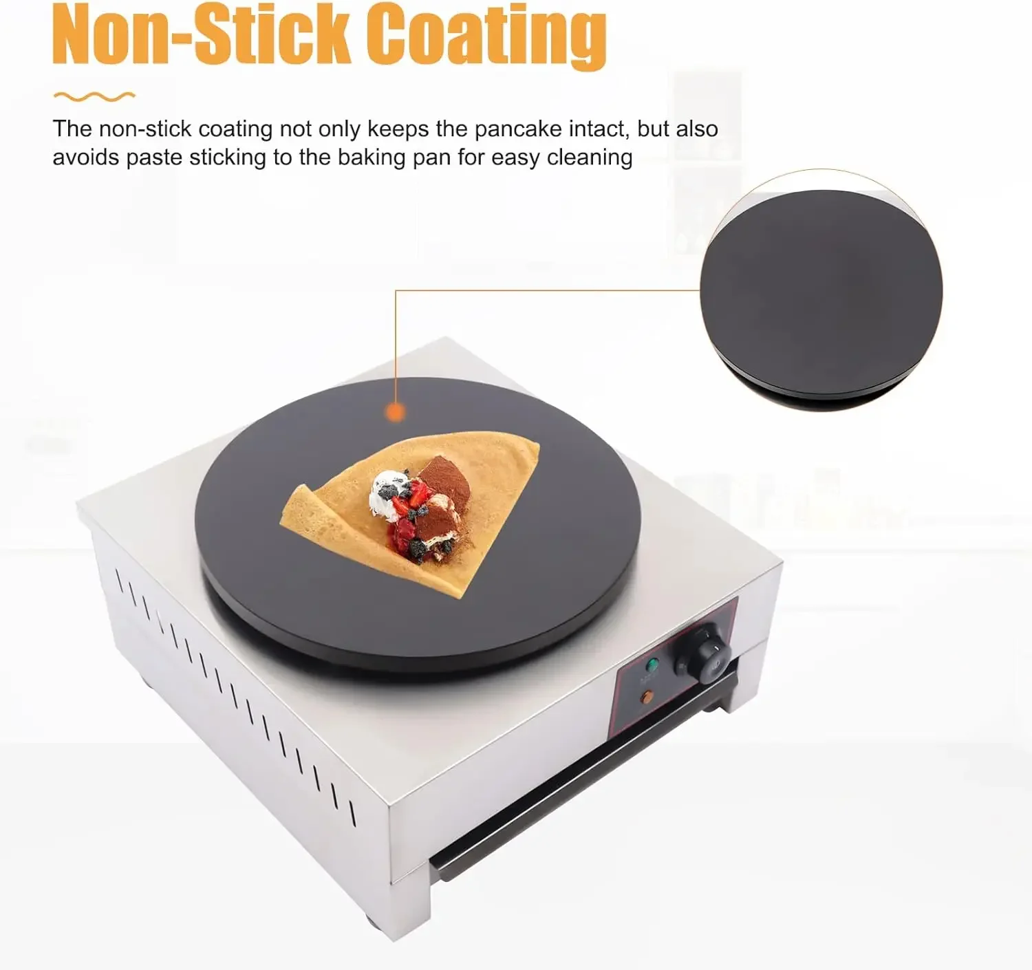 Crepe Maker 1700W Electric Pancake Maker with Nonstick Round Crepe Hotplate Griddle Machine Adjustable Temperature for Blintzes,