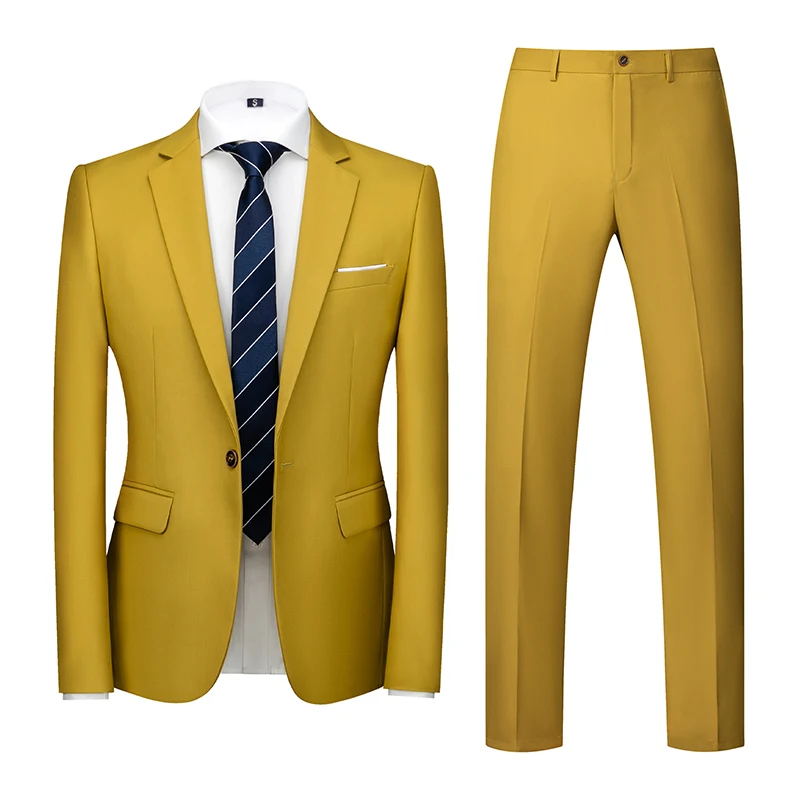 2023spring New Men Suit Two-piece(jacket+pants)solid Color Fashion Business Casual Formal Dress Wedding Groomsman Two-piece Suit