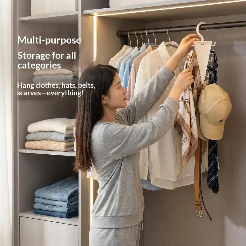 V Shaped Space Saving Hanger 12 Hooks Clothes Organizer Vertical Closet Storage Rack for Bedroom Wardrobe Hat Belt Scarf