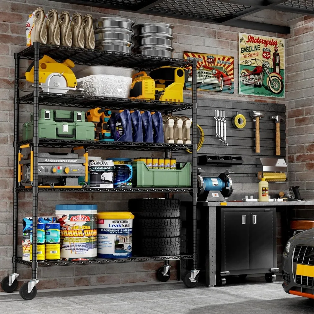 

Storage Shelves Heavy Duty with Wheels,48"L x 20"W x 72"H Garage Wire Shelving Unit Loads 2000LBS,5-tier Adjustable Metal Indust
