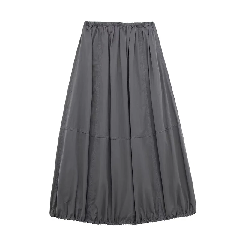 Willshela Women Fashion Solid Pleated Loose Midi Skirt Vintage High Elastic Waist A-Line Female Chic Lady Skirts